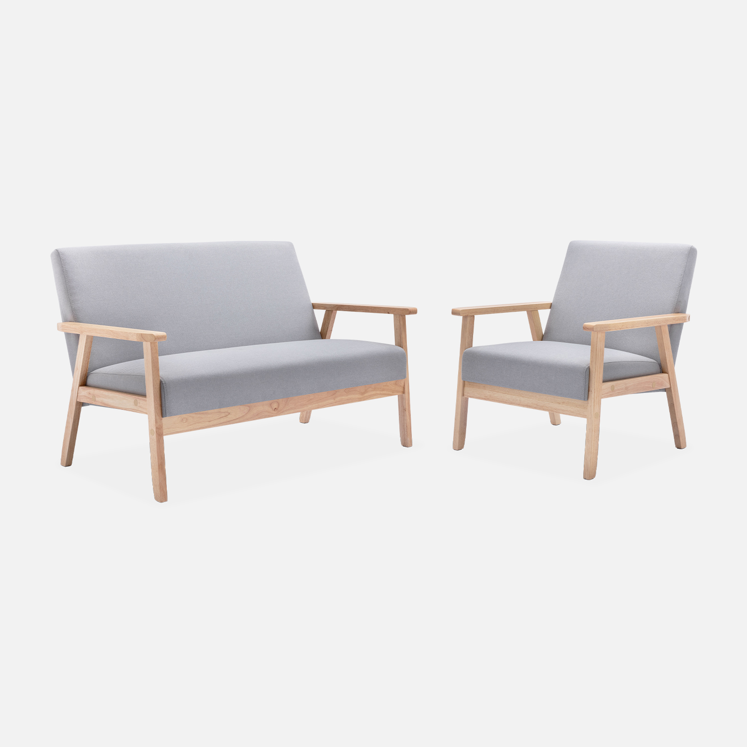 sweeek - Banco y sillón de madera y tela, 3 plazas , Isak , 114x69x73