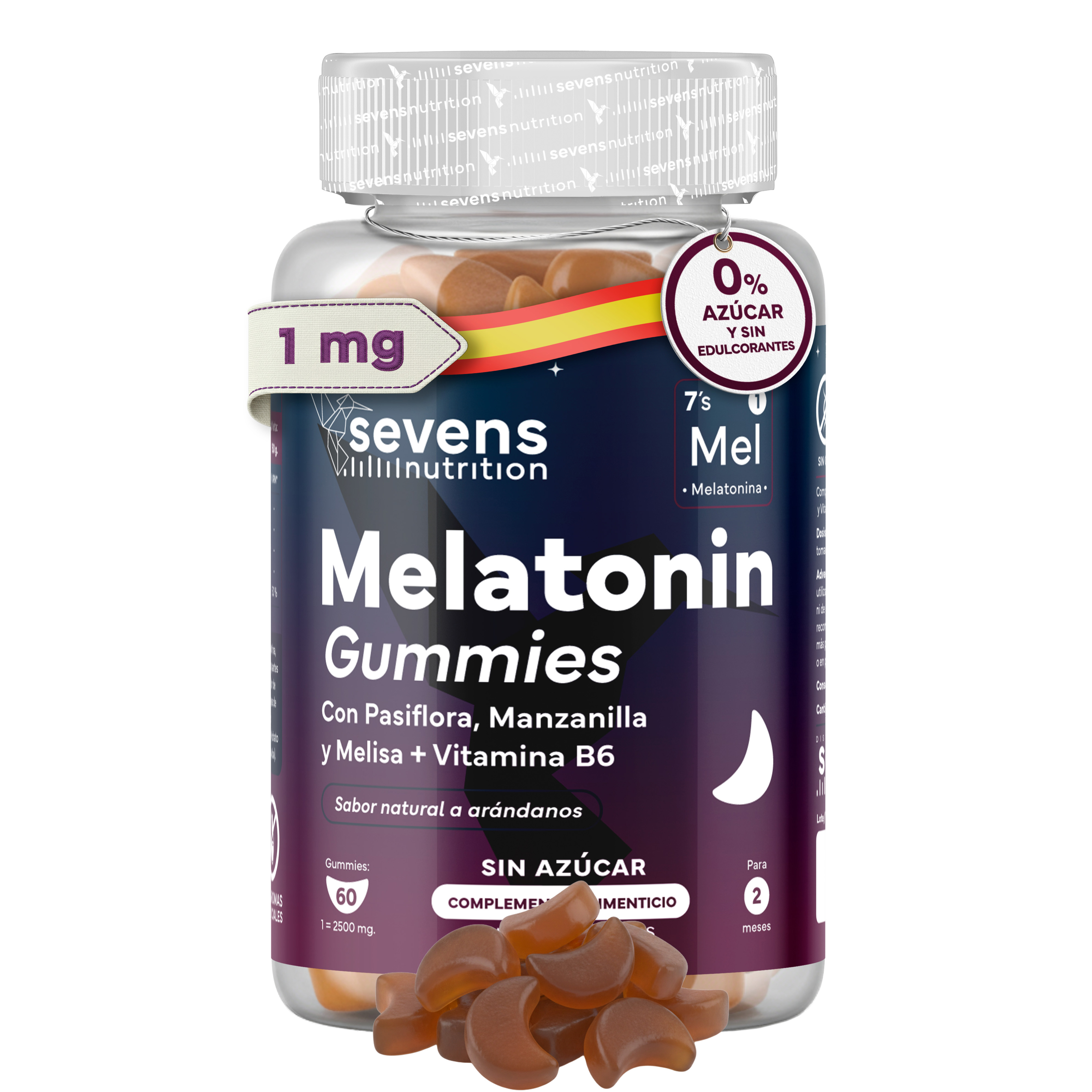 Melatonina Gominolas – Con Pasiflora, Manzanilla, Melisa y Vitamina B6 – 60 Gominolas – Sevens Nutrition
