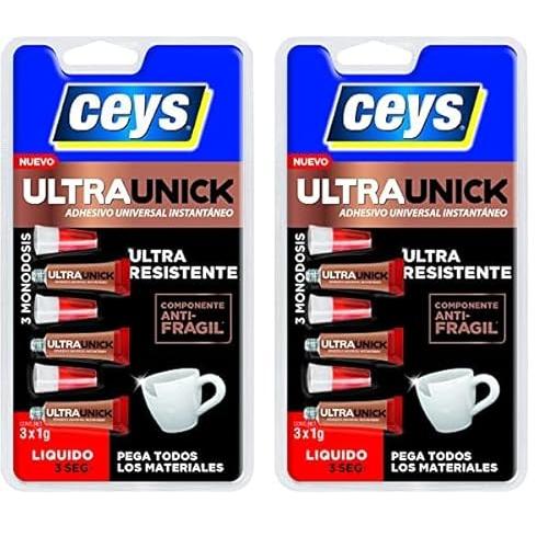 Ceys - Pegamento instantáneo UltraUnick Líquido 3×1 g adhesivo universal ultrafuerte para uniones invisibles en 3 segundos, sin olor y transparente