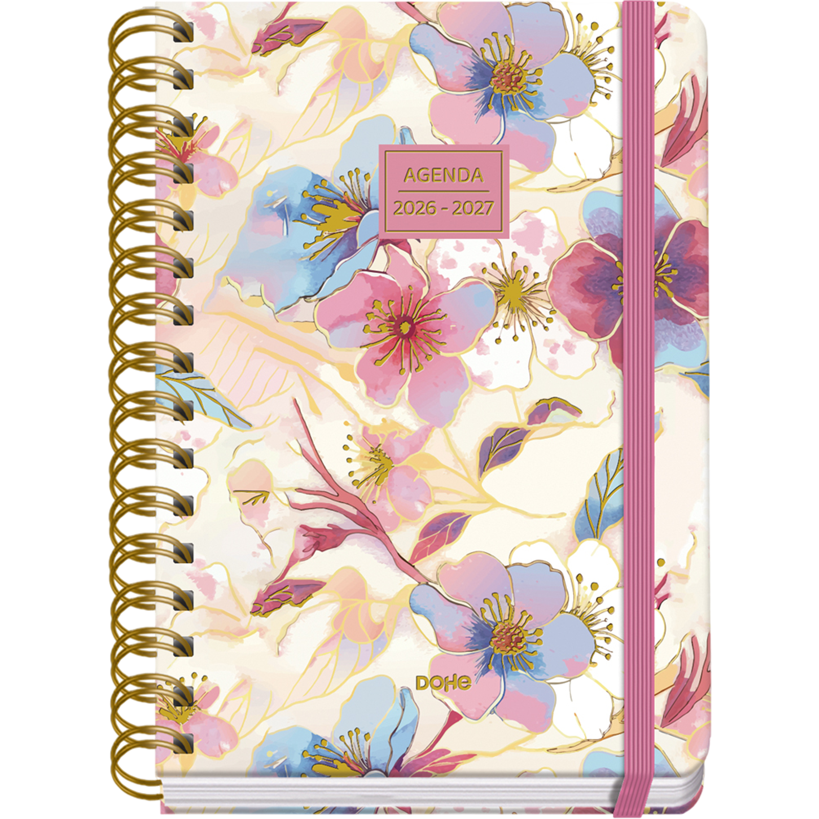 Dohe - Agenda Escolar 2026 2027 - Septiembre a Junio, Semana Vista, A5 (15x21 cm), Tapa Dura Suave, Espiral Doble, Cierre con Goma Elástica, 2 Páginas de Pegatinas, Español e Inglés