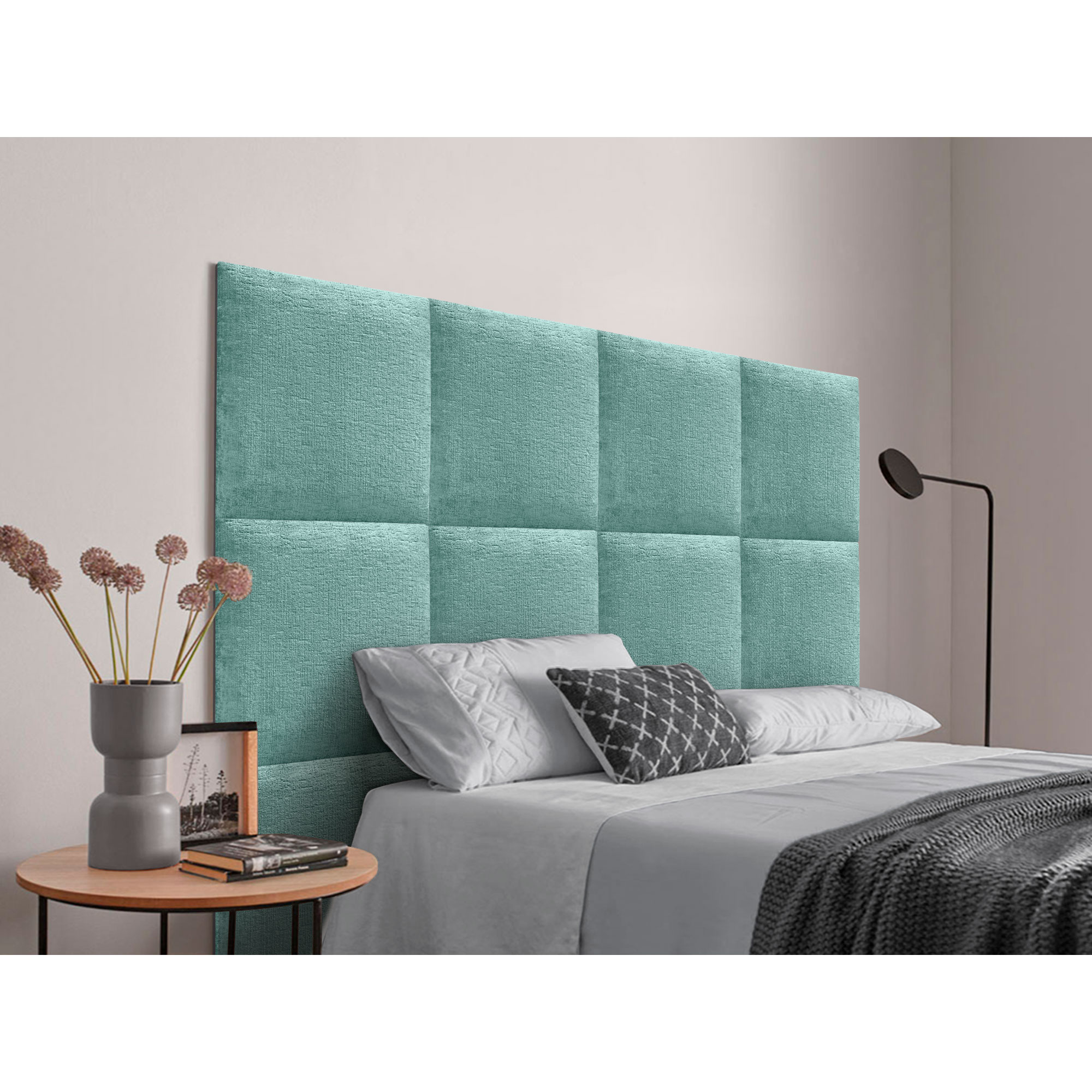 DHOME Cabecero Tapizado Compuesto de Paneles Autoadhesivos Intercambiables de Lana Ecológica Premium Cama Lujo