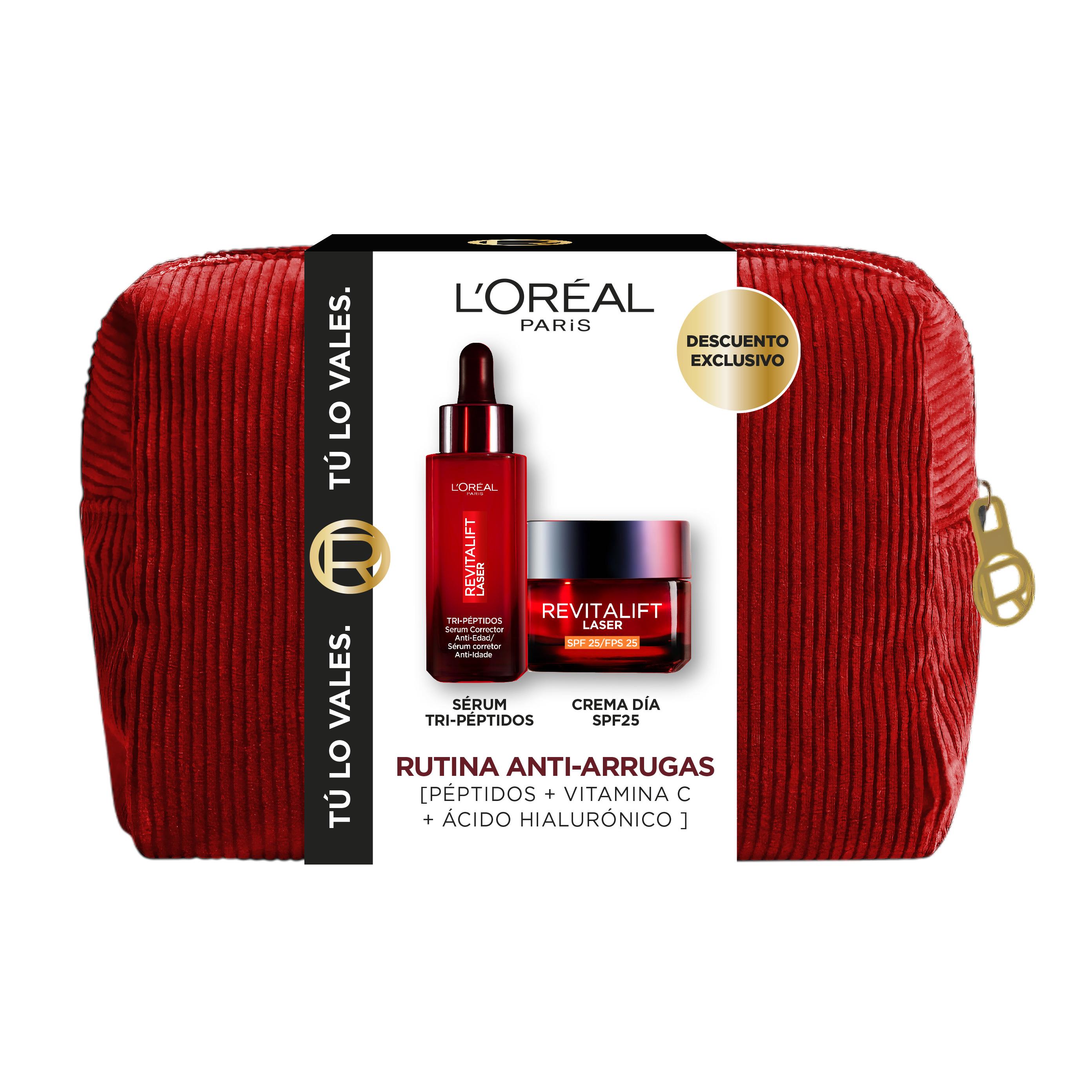 LOreal Paris | Cofre Día de la Madre Revitalift Laser, Sérum Corrector Anti-Edad Tri-péptidos de 30 ml y Crema hidratante con SPF25 de 50ml. Piel más hidratada, firme, luminosa y protegida.