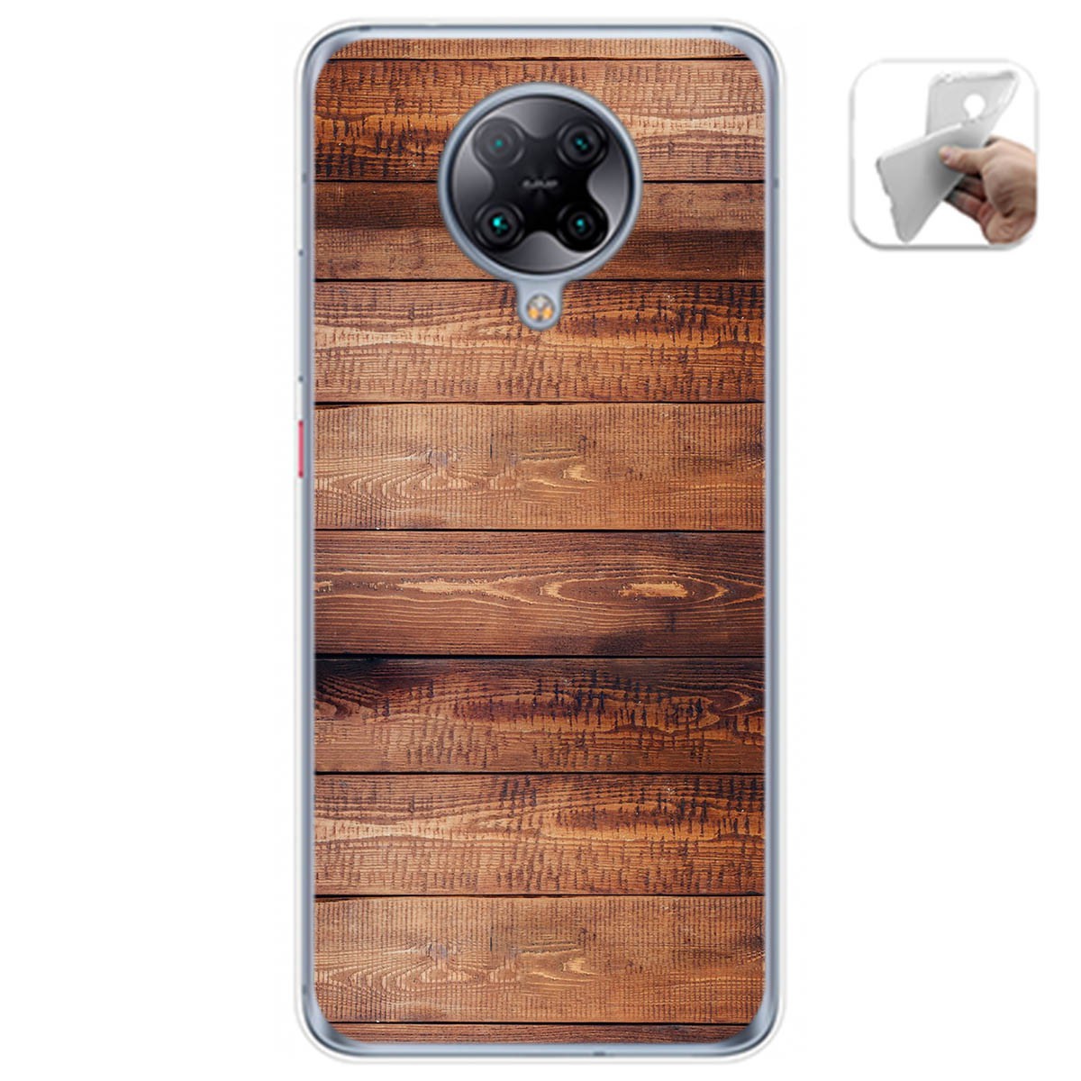 Tumundosmartphone Funda Gel Tpu para Xiaomi POCO F2 Pro diseño Madera 02 Dibujos