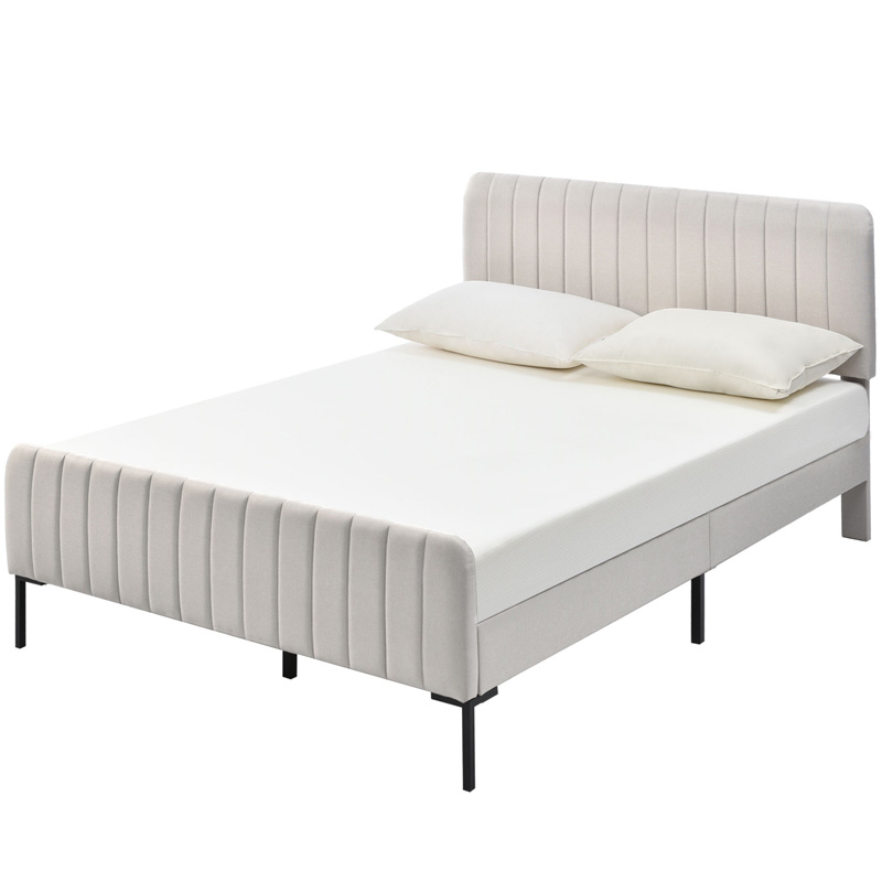 Lit double rembourré 180 x 200 cm gris beige avec tête de lit réglable et sommier à lattes