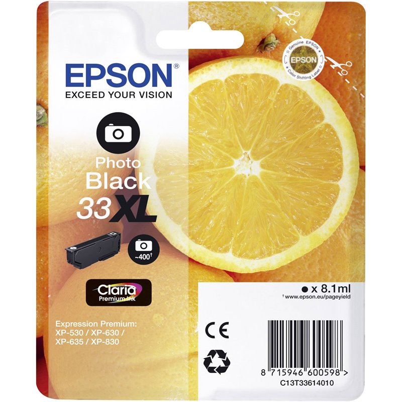 Cartucho Epson 33XL PHOTO Negro EXPRESSION HOME XP-63 830 EXPRESSION PREMIUM XP-530
