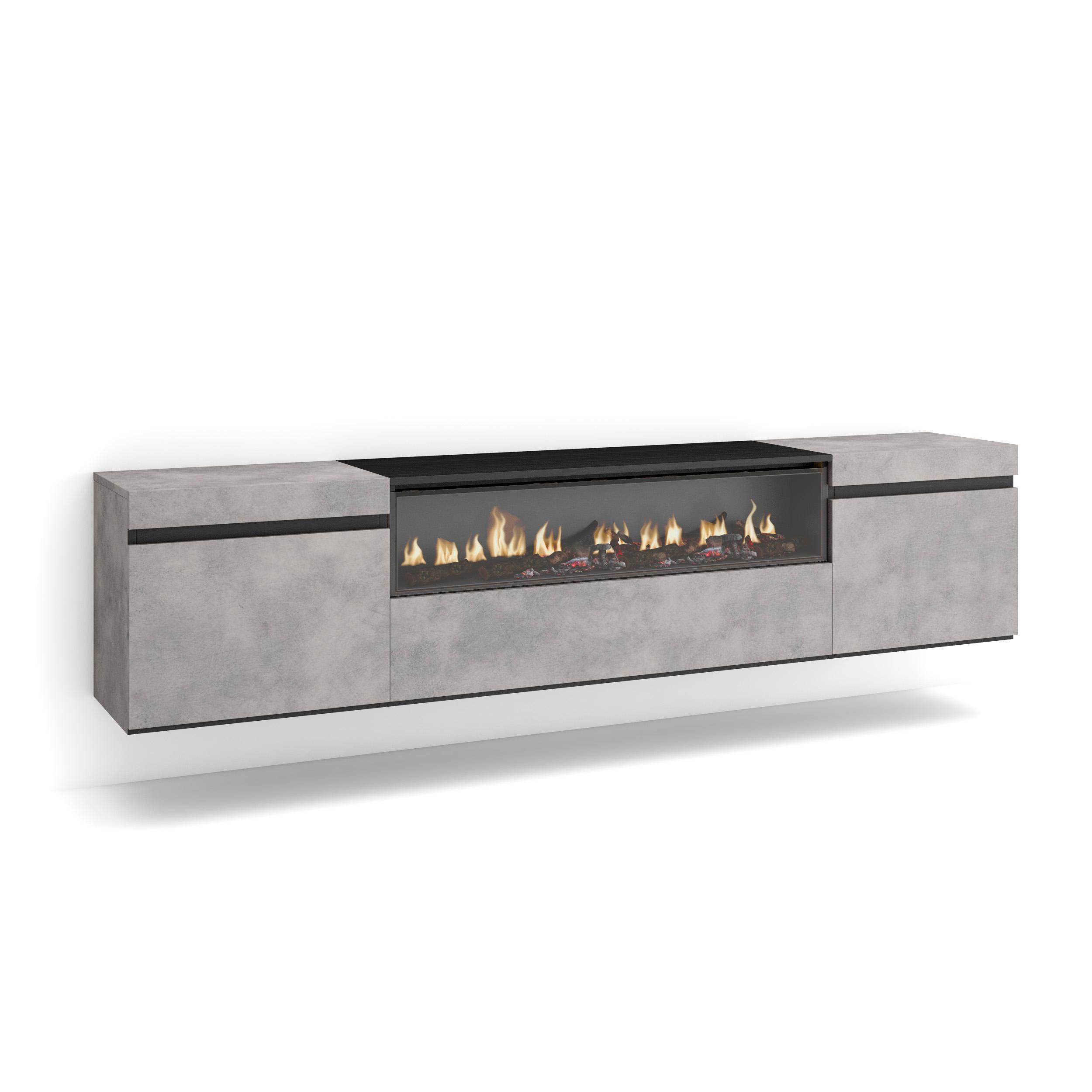 Skraut Home, Mueble de Televisión en melamina de alta calidad con 3 puertas, 203x35x45cm, Fuego led efecto 3d