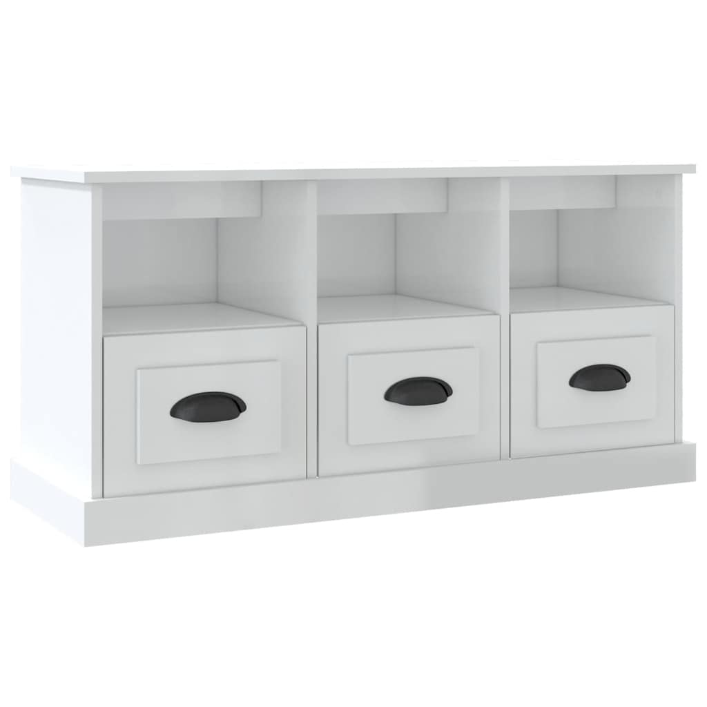 vidaXL Mueble de TV madera contrachapada blanco brillo 100x35x50 cm