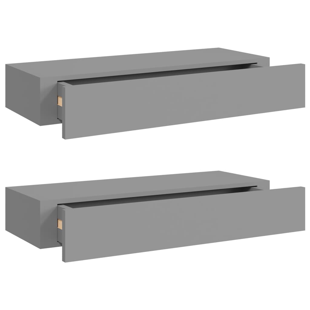 Vidaxl Estantes de Pared con Cajón 2 Uds MDF 60x23,5x10 Cm Blanco, Negro, Gris - Mueble Almacenaje Estantería para Oficina, Estudio, Sala de Estar, Dormitorio