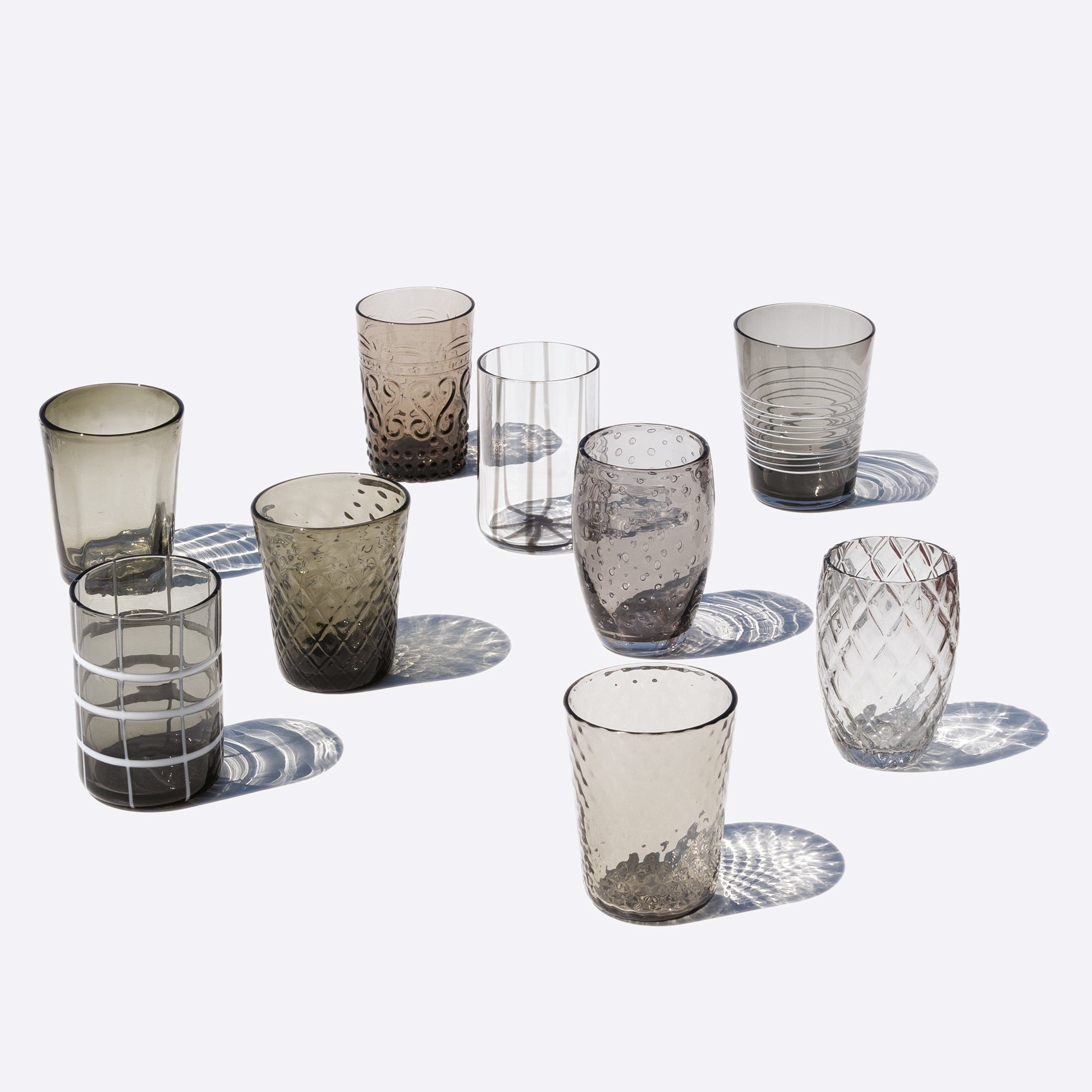 Zafferano Melting Pot Juego de 6 Vasos Monocolor - Gris - Vidrio Soplado a Mano, 32 cl - Vasos Artesanos para Agua y Cócteles