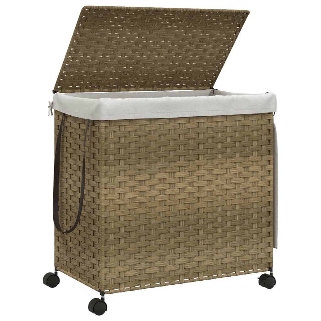vidaXL Cesto para Ropa Sucia con Ruedas Cesta Baño Ratán Sintético Color Marrón oscuro,  Natural, y mas