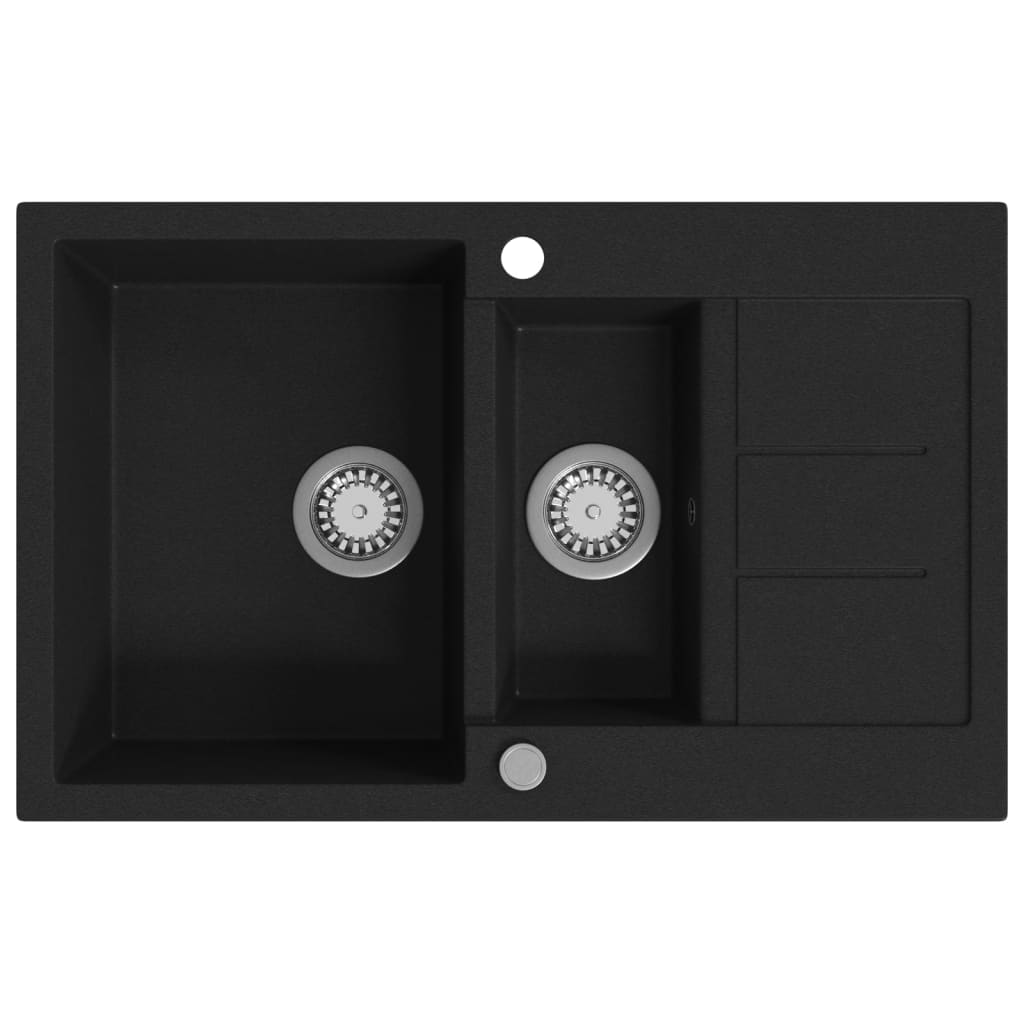 vidaXL Fregadero Cocina 2 Senos Granito Fregadero Lavabo Caño Lavaplatos Color Beige,  Blanco,  Negro y mas