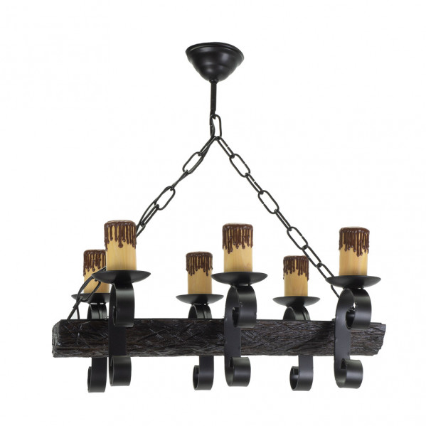 Lampara 6xe27 tronco negro/marron regx50x35 cm