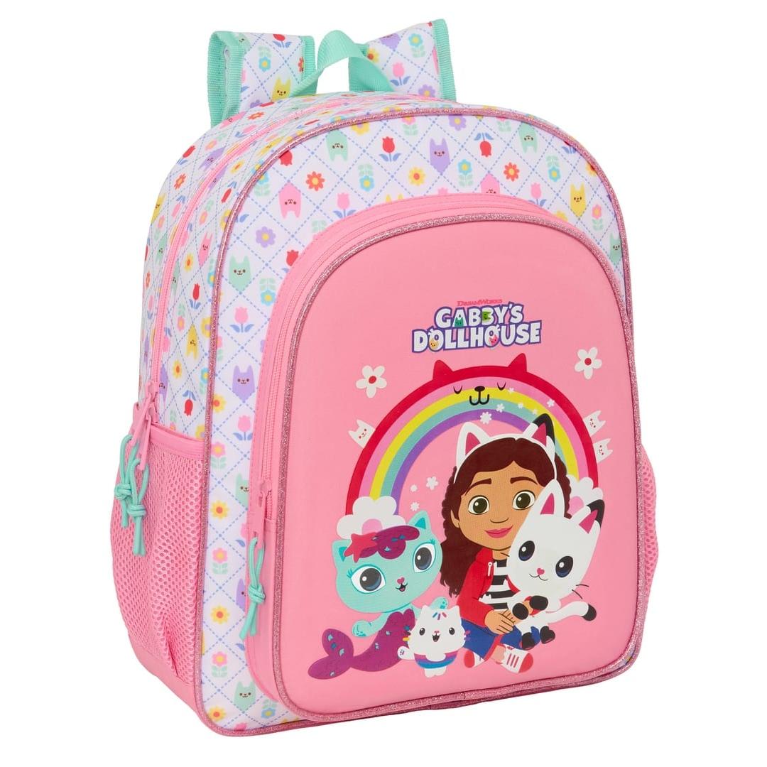 SAFTA | Mochila Escolar Junior Gabby’s Dollhouse Adaptable a Carro (Sin Carro) Ergonómica y Acolchada, Con Ruedas Extraíbles o Sistema de Sujeción, Compartimento con Cremallera, Hombreras Ergonómicas