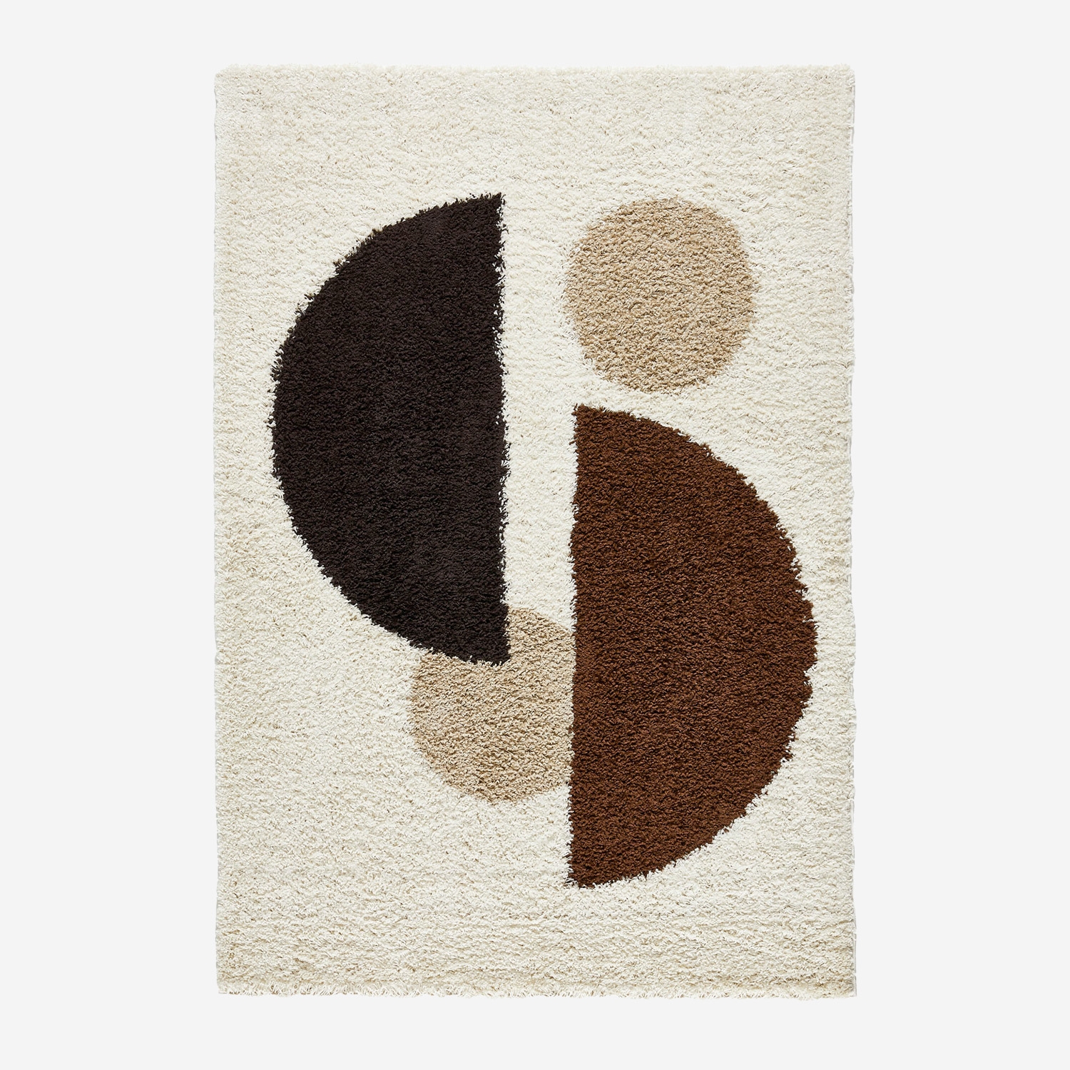 sweeek - Alfombra interior shaggy motivos circulares beige, marrón, negro , Pitt , 230x160x3
