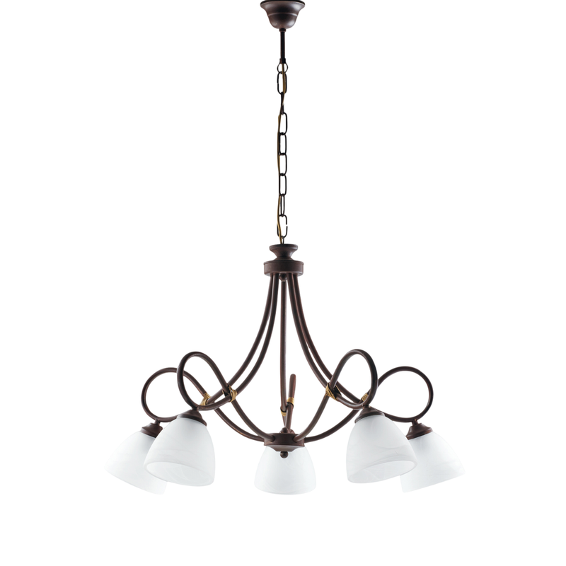 Dallas - Lámpara de araña negra con cristal blanco, efecto óxido y oro antiguo, 5 luces - Belight