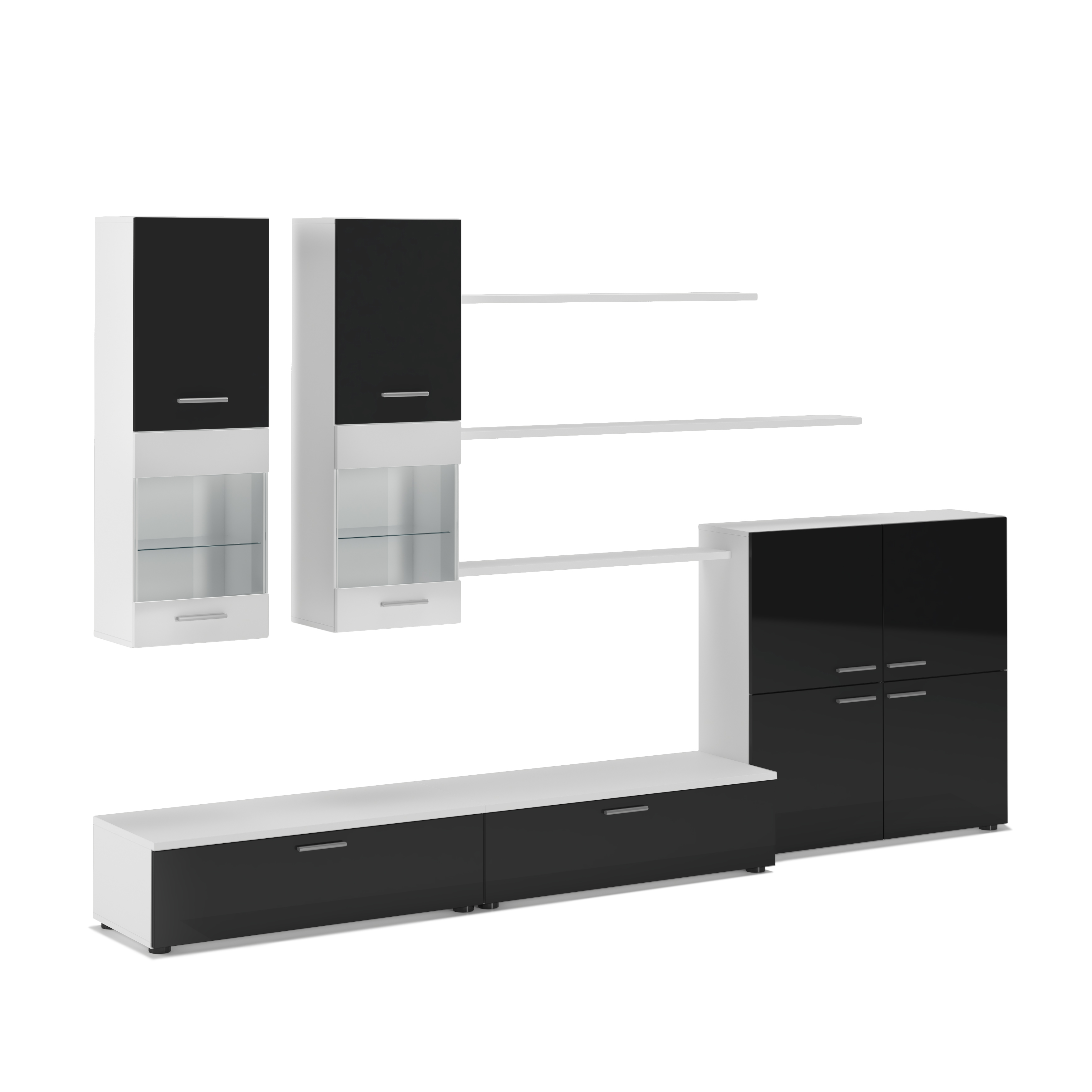 Skraut Home - Mueble comedor moderno, salón con luces Leds, acabado en Brillo Lacado y Mate, 300x42x189cm. Dos opciones disponibles Blanco y Negro/Blanco