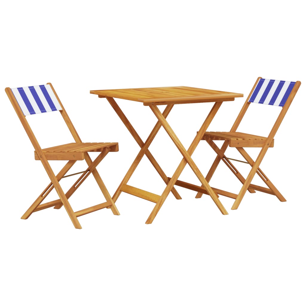 vidaXL Juego de bistro de 3 piezas tela y madera maciza azul y blanco