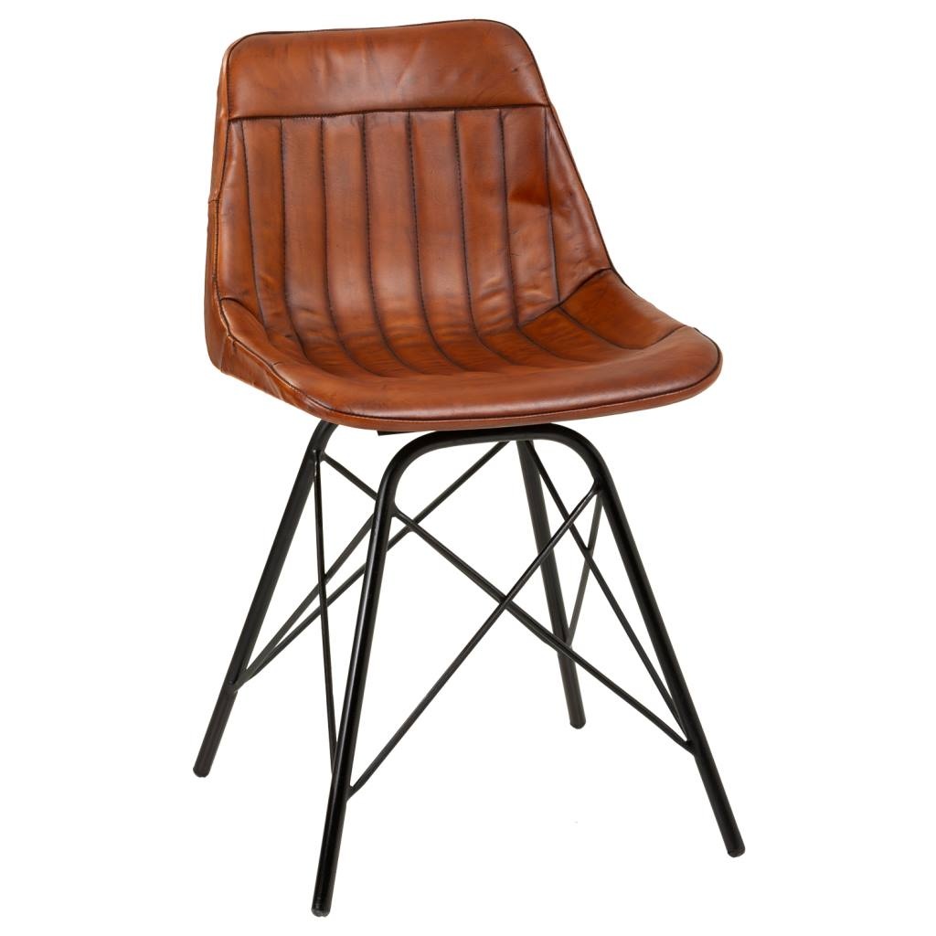 Wonderlust Deco - Silla de metal y piel marrón 46x49x78,5 Marrón 46x49x78,5h cm
