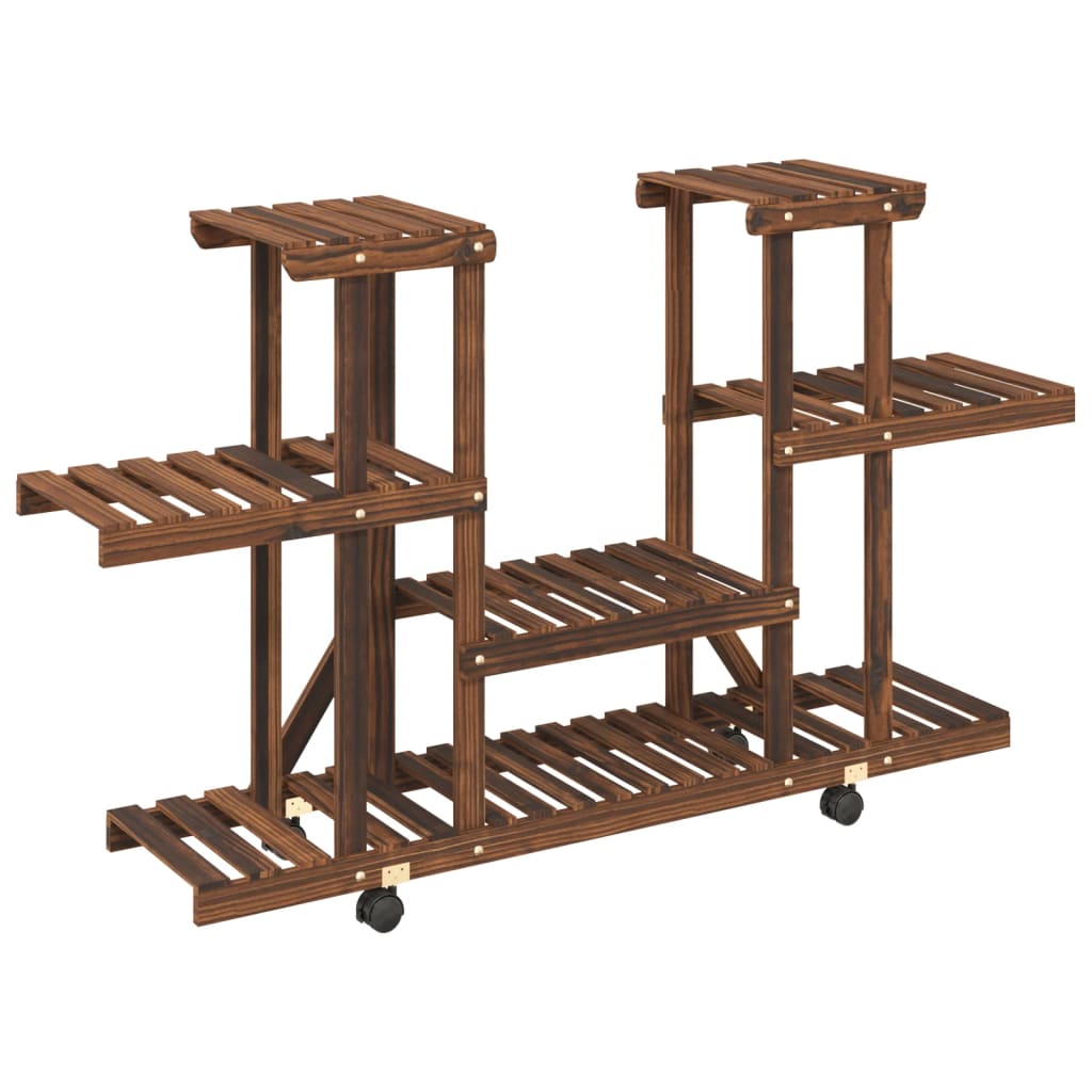 vidaXL Soporte para flores con ruedas madera maciza abeto 110x25x78 cm Color Marrón claro, Marrón, y mas