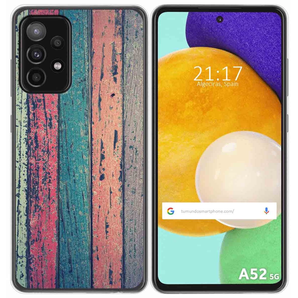 Tumundosmartphone Funda Gel Tpu para Samsung Galaxy A52 / A52 5G / A52s 5G diseño Madera 10 Dibujos