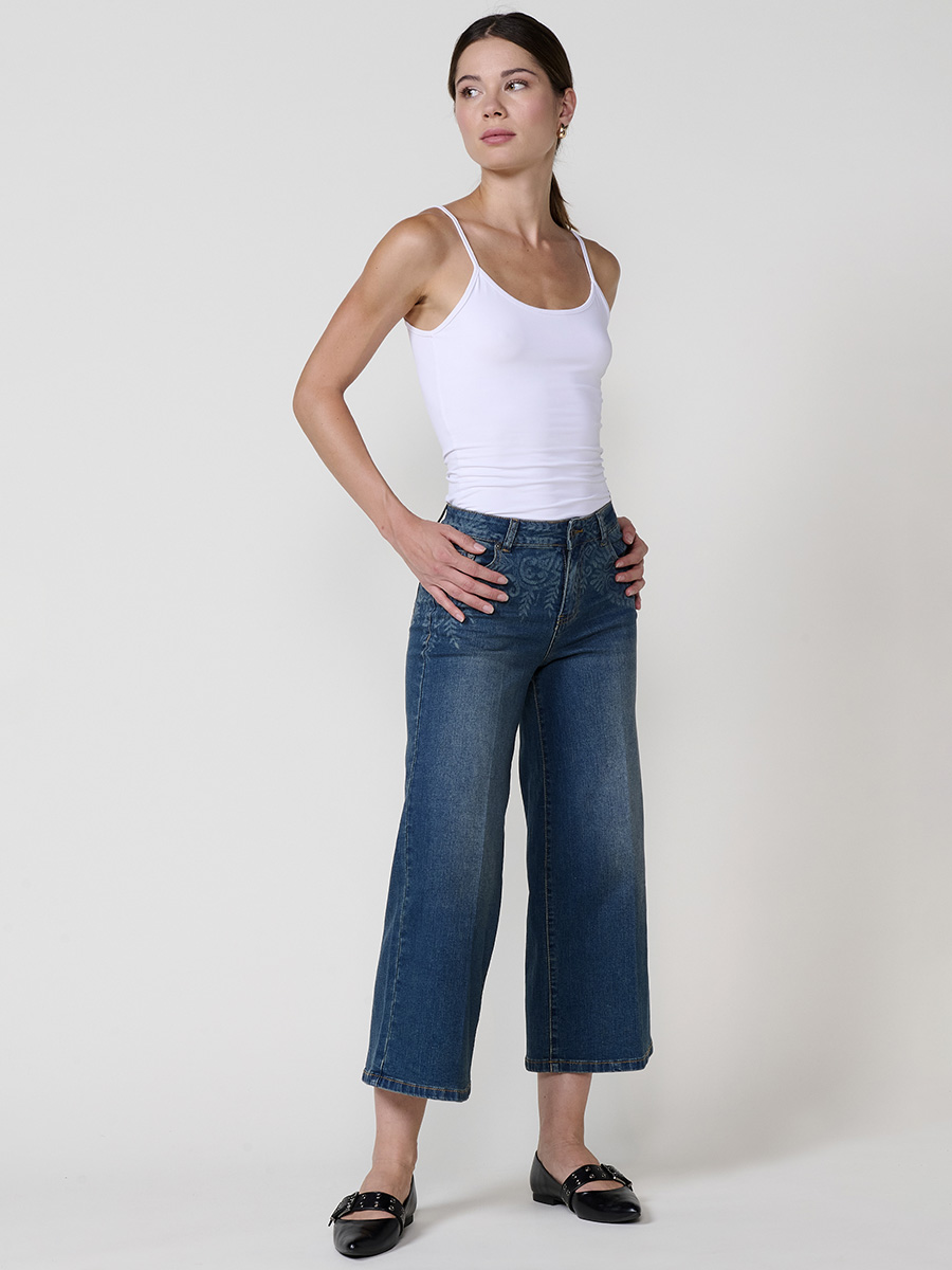 Koroshi Jeans Culotte Mujer Tiro Medio Efecto Bleach Degradé – Koroshi Azul Oscuro