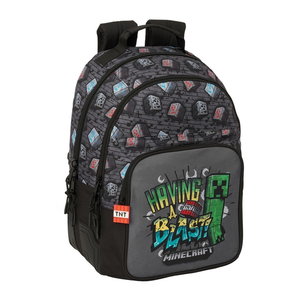 SAFTA  MOCHILA DOBLE CON CANTONERAS ADAPTABLE A CARRO MINECRRAFT GR MINECRRAFT GRAFITTI 15x32x42 Cms.