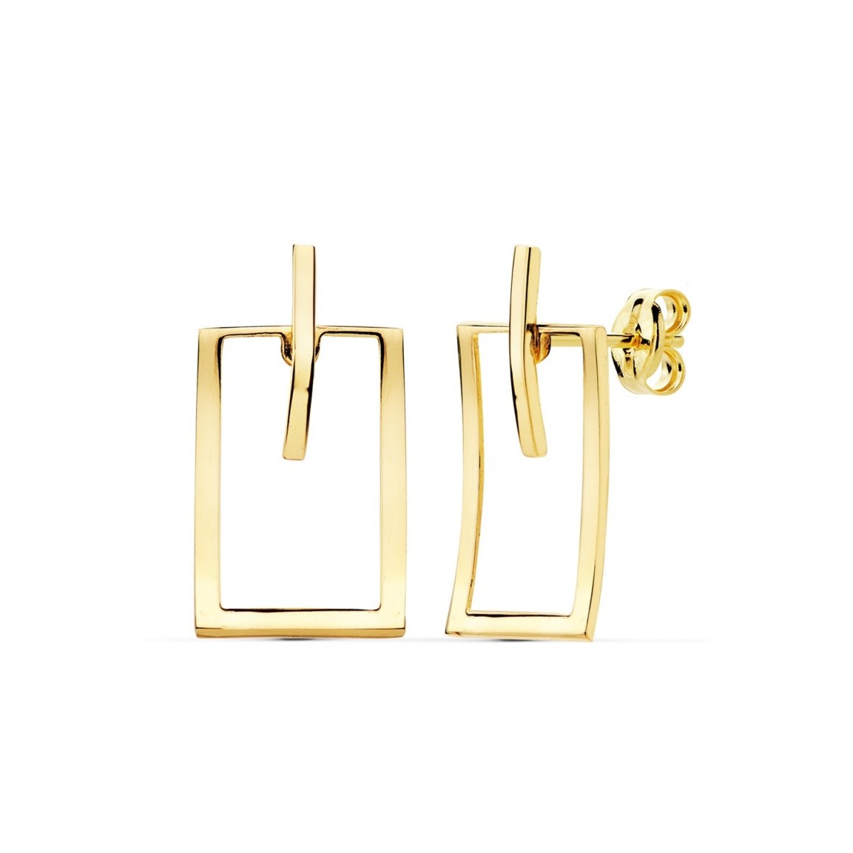 Pendientes oro 18k mujer 20mm. forma barra rectángulo calado borde liso cierre presión