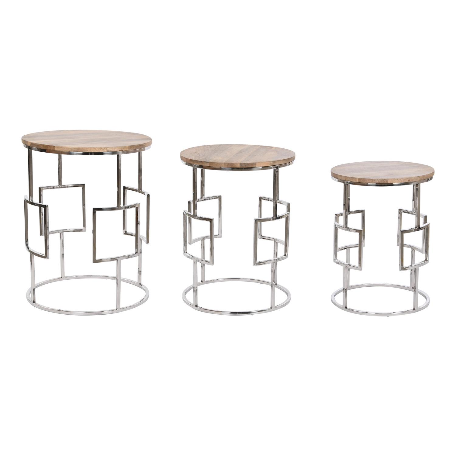 Mesita Auxiliar Set 3 Mango Acero 49,5X49,5X62 - Fijalo - El mejor complemento para tu hogar.