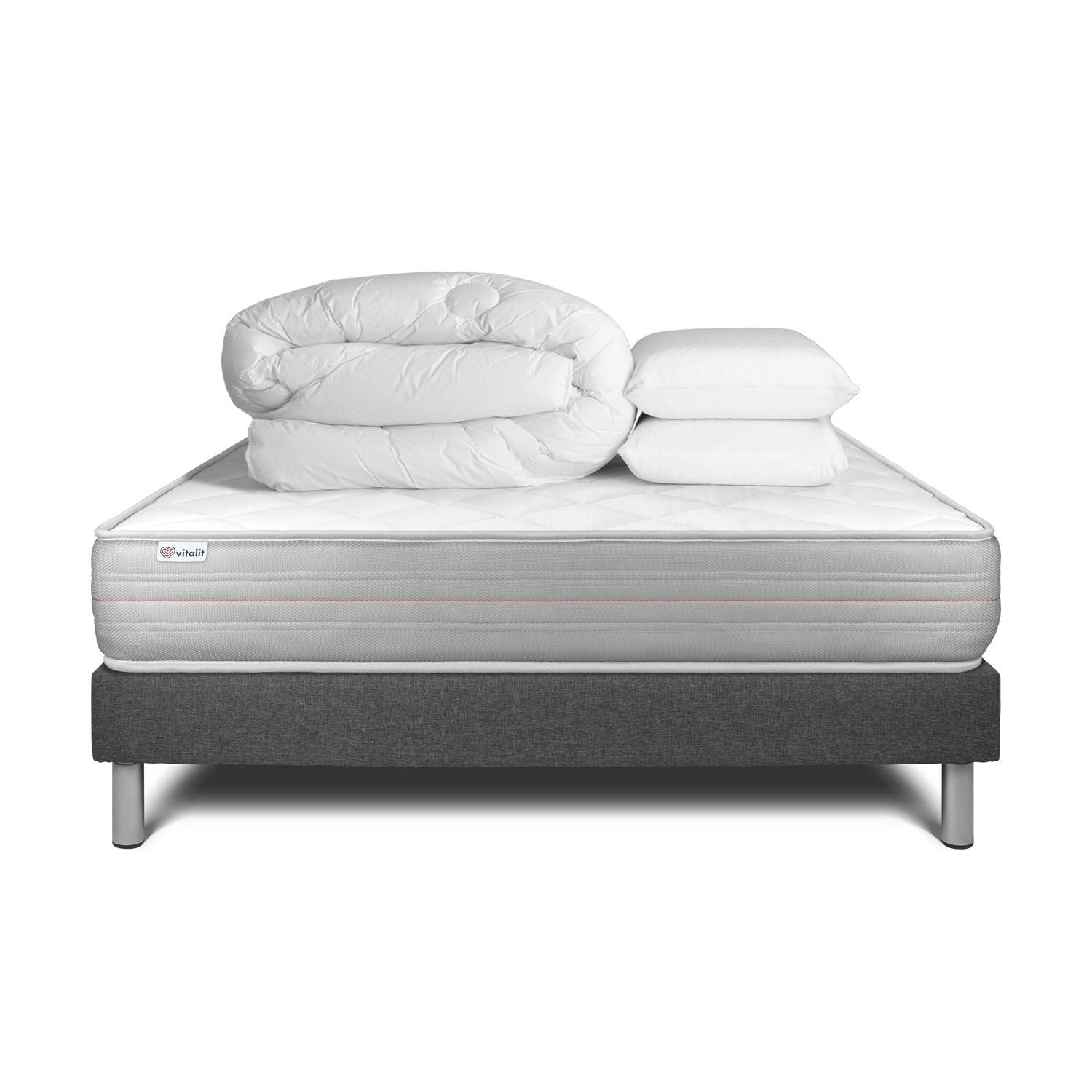 Pack cama completa - Colchón 160x200cm + Somier con láminas (kit) + 2 almohadas + Edredón - Vitalmemo