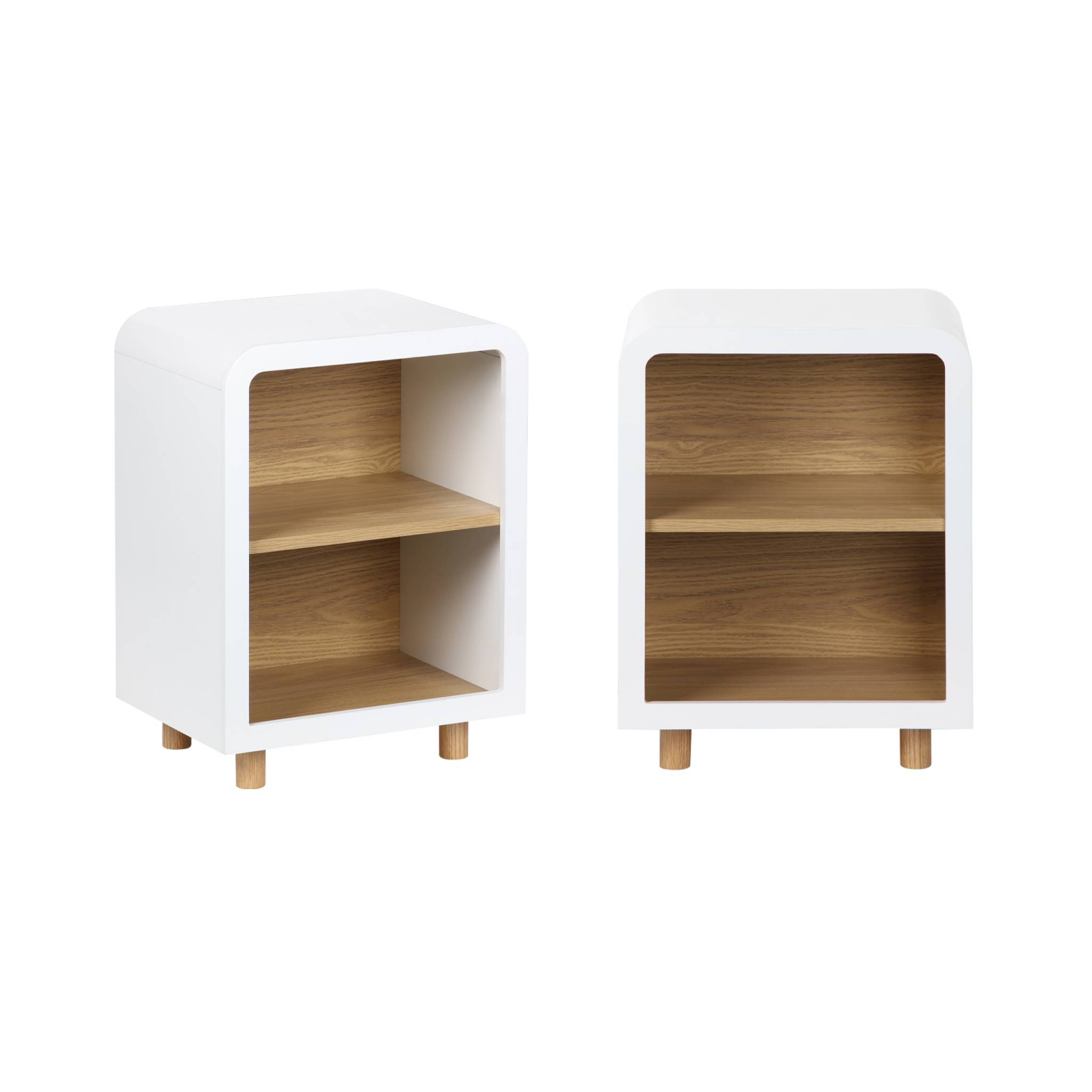 sweeek - Mesita de noche efecto madera con 2 huecos, set de 2, Hector, Blanco, 40x30x54 cm