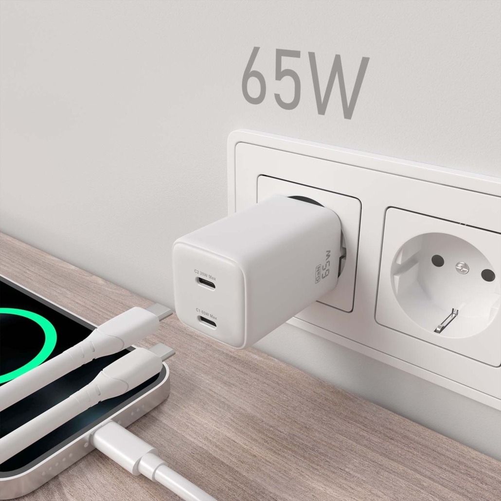 Cargador GaN USB-C 65W para cargar portátiles, móviles, cámaras y tablets etc. AISENS