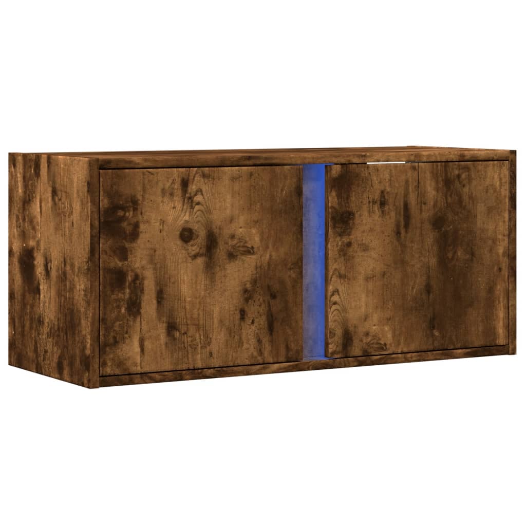 vidaXL Mueble de TV de pared con luces LED roble ahumado 80x31x35 cm