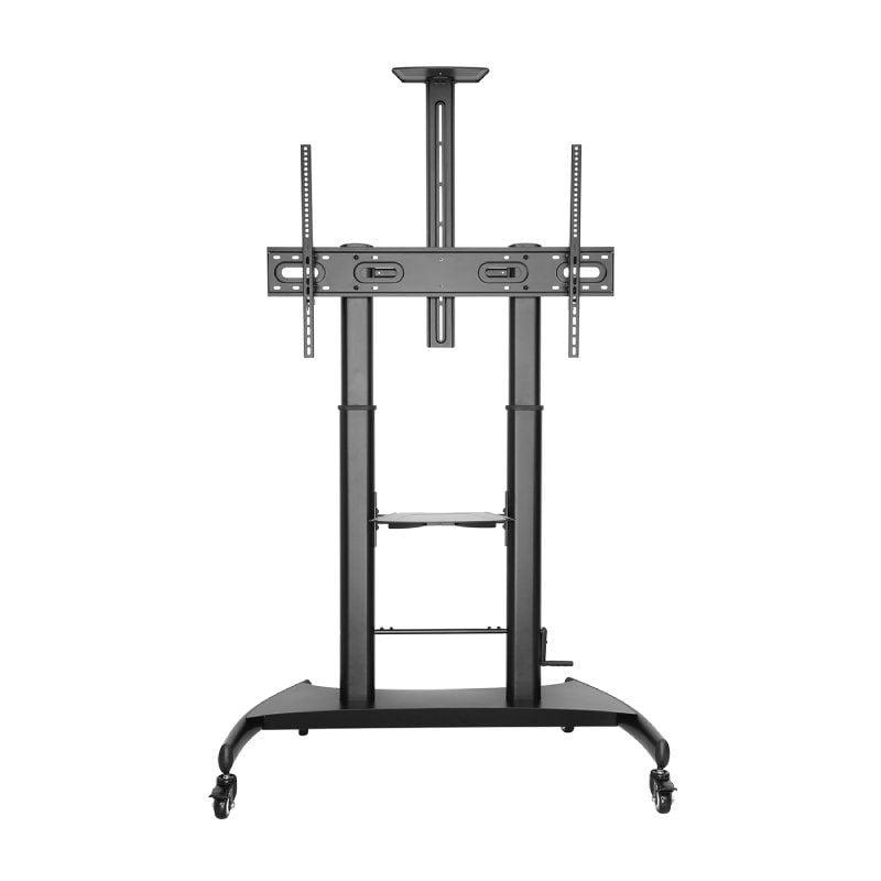 Aisens Soporte de Suelo ECO con Ruedas y Manivela, Bandeja para DVD y Soporte de Cámara para Monitor/TV 100Kg de 60"-100", Negro