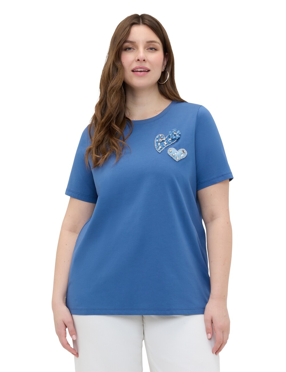 Fiorella Rubino - Camiseta de algodón con corazones y estrás