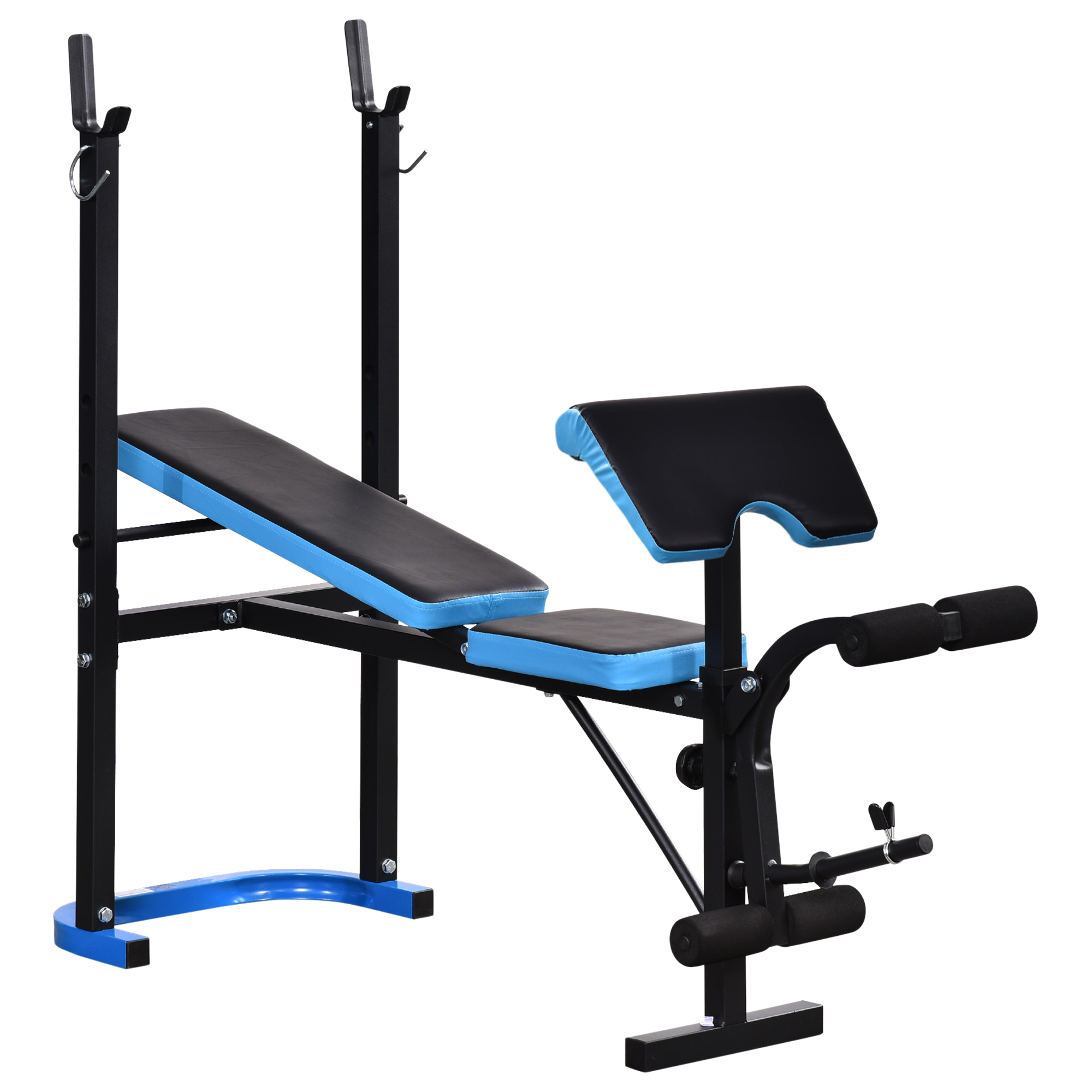 HOMCOM Banco de Musculación Multifuncional Banco de Pesas con Soporte para Barra y Respaldo Ajustable para Entrenamiento Completos de Cuerpo en Casa Gimnasio Negro y Azul