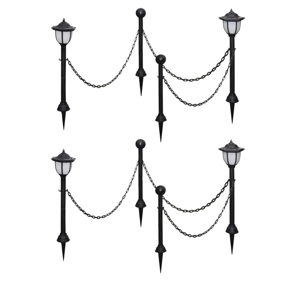 vidaXL Lámparas Solares con Valla de Cadena y Postes Iluminación de Jardín Cantidad 2 unidades, 4 unidades
