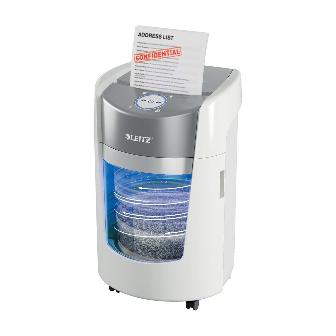 Leitz IQ OptiMax Small Office 350 triturador de papel Microcorte 58 dB 22,3 cm Gris, Blanco