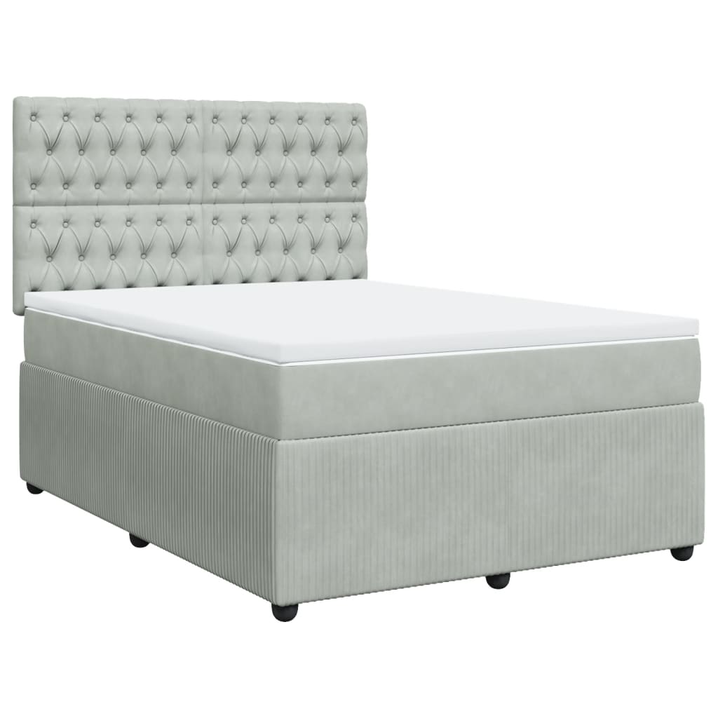 vidaXL Cama box spring con colchón terciopelo gris claro 160x200 cm