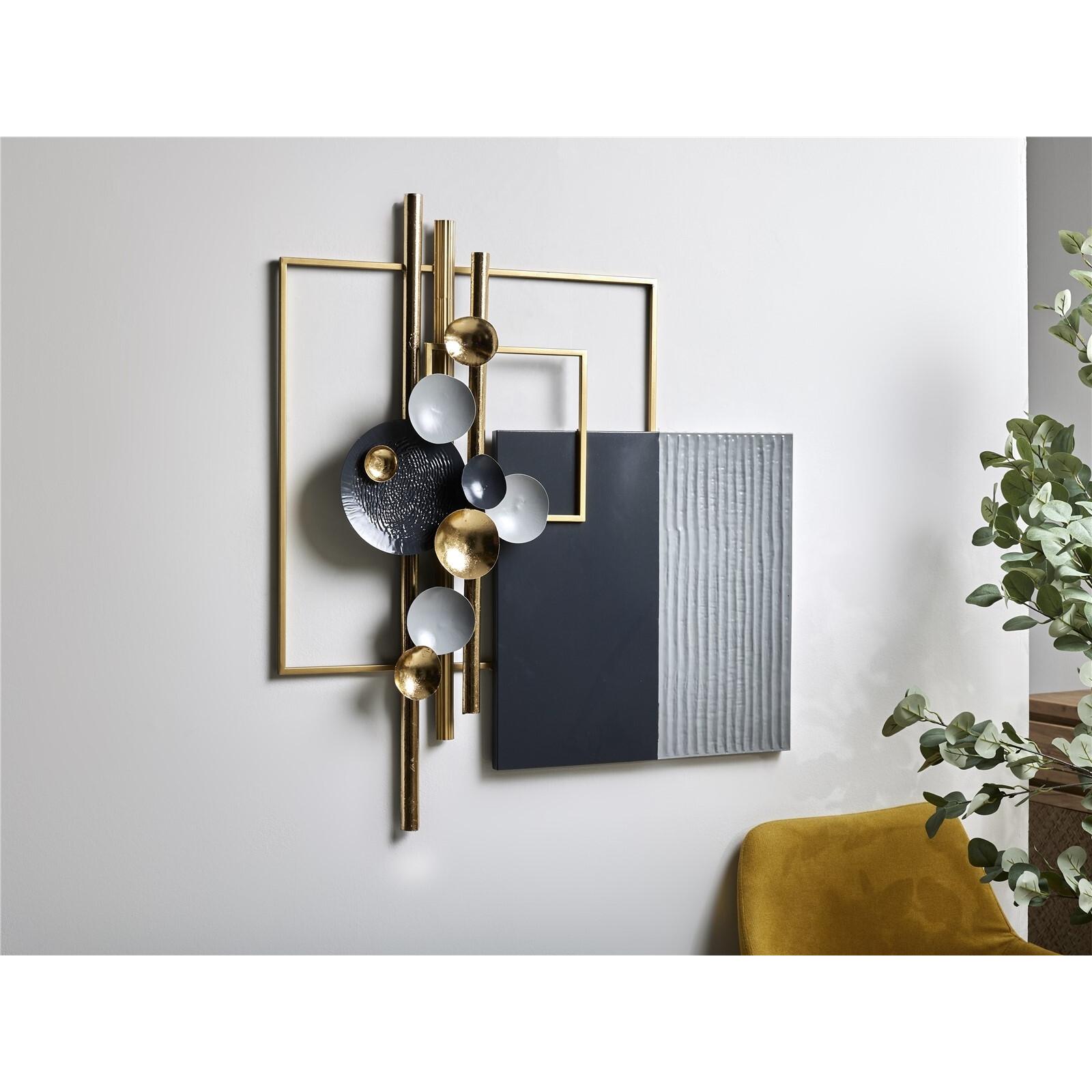 Panel decoracion abst. cuadrados c/ platos oro/negro/gris 84x95 cms. 84x10x95 cms. El mejor complemento para tu hogar.
