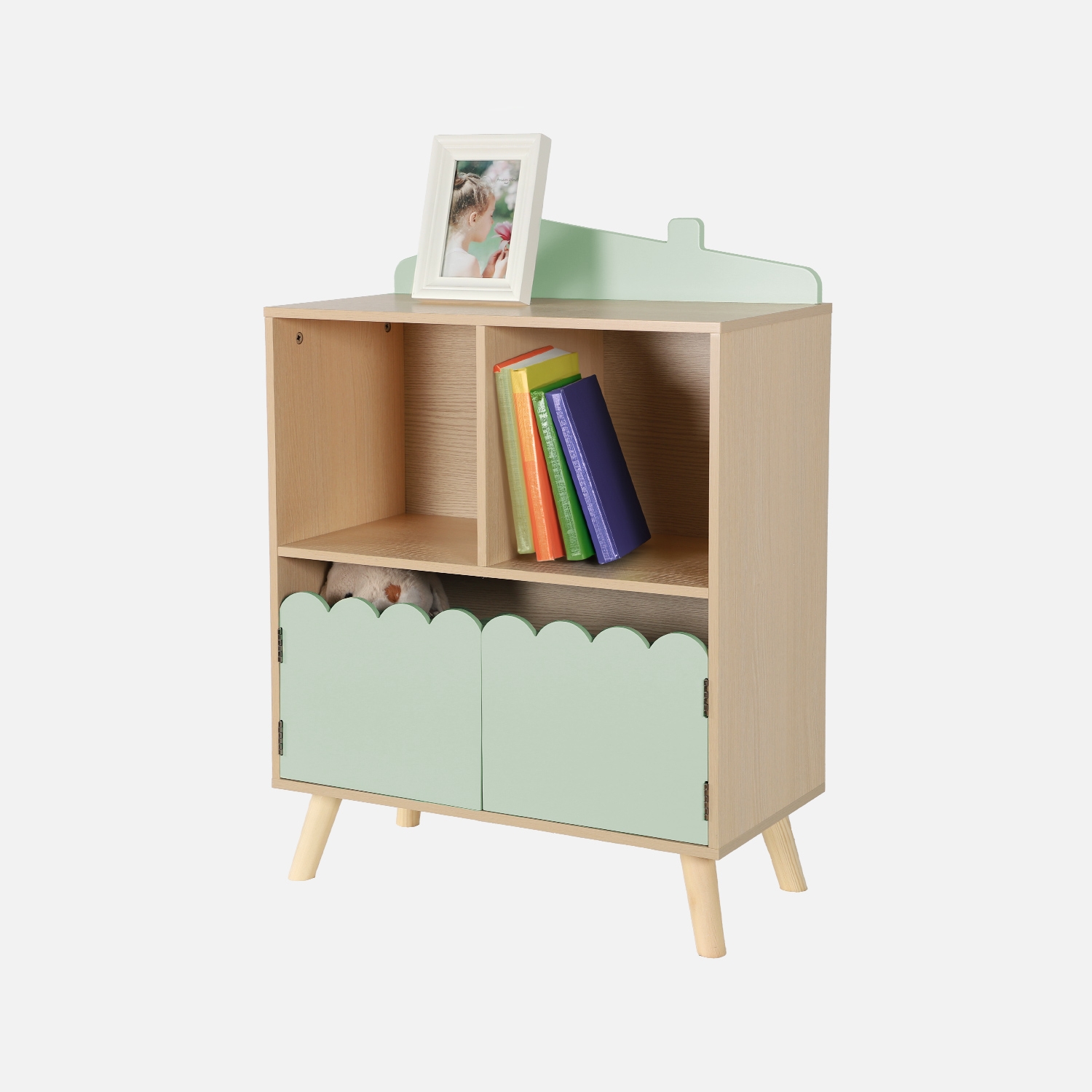 sweeek - Librería infantil de 2 estantes y 2 puertas , Azur , 60x30x82
