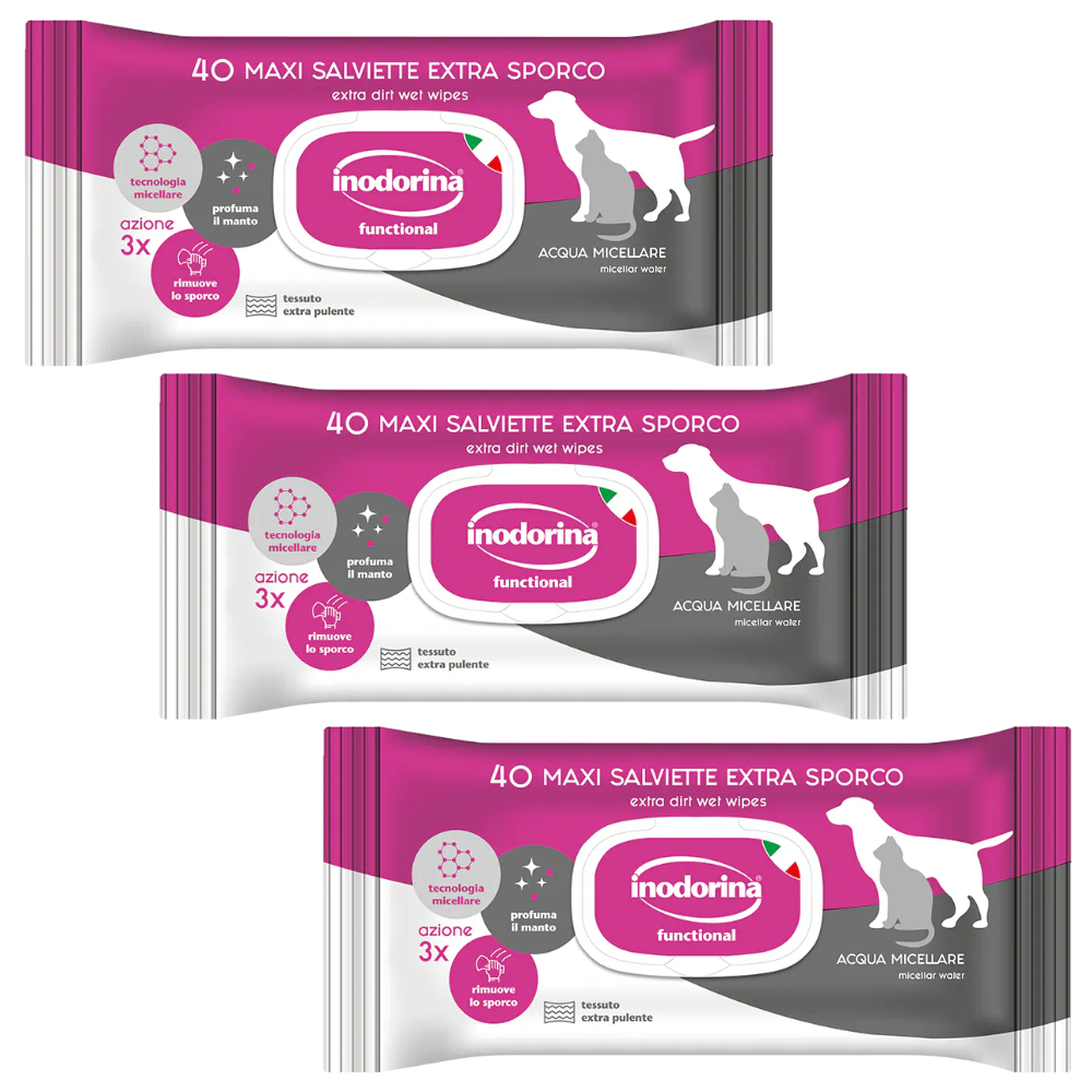 Toallitas Maxi Inodorina 40 para Perros y Gatos - Agua Micelar | Limpieza Suave
