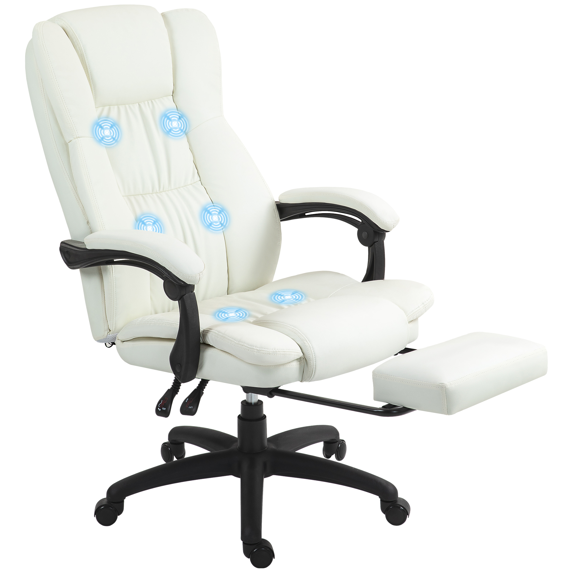 Vinsetto Silla de Oficina Ergonómica y Giratoria Silla de Escritorio Ajustable en Altura con 6 Puntos de Masaje Control Remoto y Reposapiés Retráctil 68,5x68,5x113-121 cm