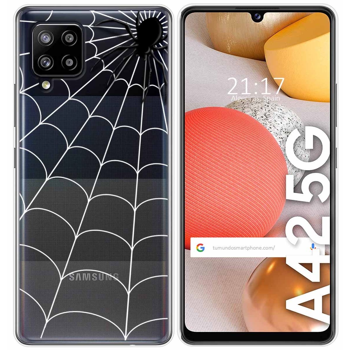 Tumundosmartphone Funda Gel Transparente para Samsung Galaxy A42 5G diseño Araña Dibujos