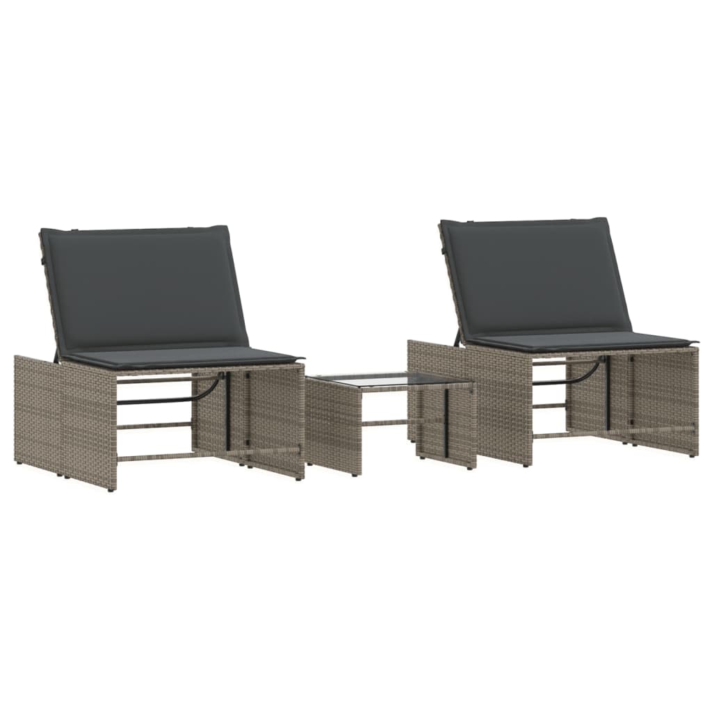 vidaXL Tumbonas 2 piezas con mesa de ratán sintético gris