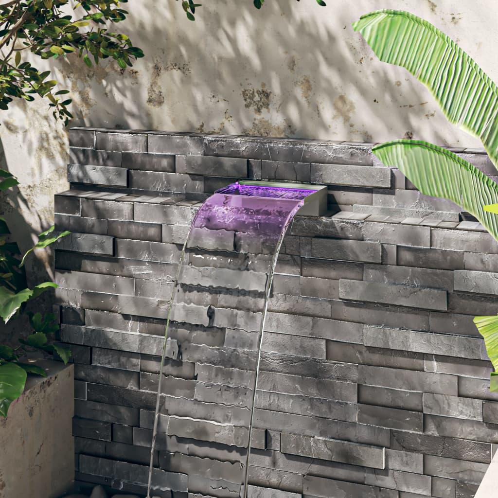vidaXL Fuente Cascada con LED RGB Acero Inoxidable para Piscina Jardín Patio Dimensiones 30 x 21 x 8 cm,  45 x 21 x 8 cm,  60 x 21 x 8 cm y mas