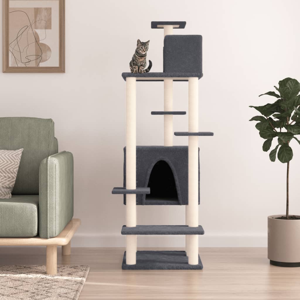 vidaXL Rascador para Gatos con Postes Árbol Torre de Escalada Sisal Color Crema,  Gris claro,  Gris oscuro y mas