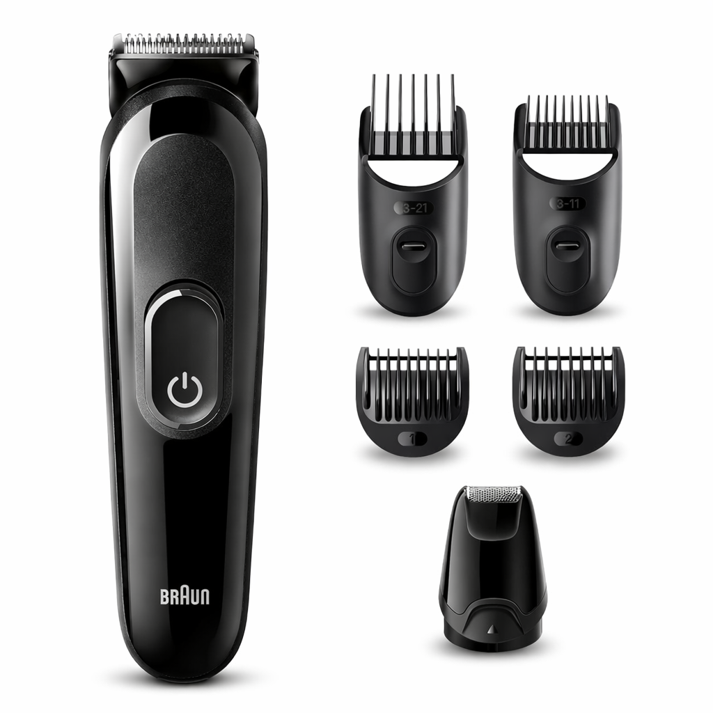 Cortapelos Hombre Braun MGK3420 6 en 1, Recortadora Barba y Pelo, Máquina Cortar Pelo Profesional, Kit Grooming Barba Cabeza Patillas, Batería Recargable 50 min, Peines Ajustables 3-21 mm, Cuchillas Acero Inoxidable Lavables, Afeitadora
