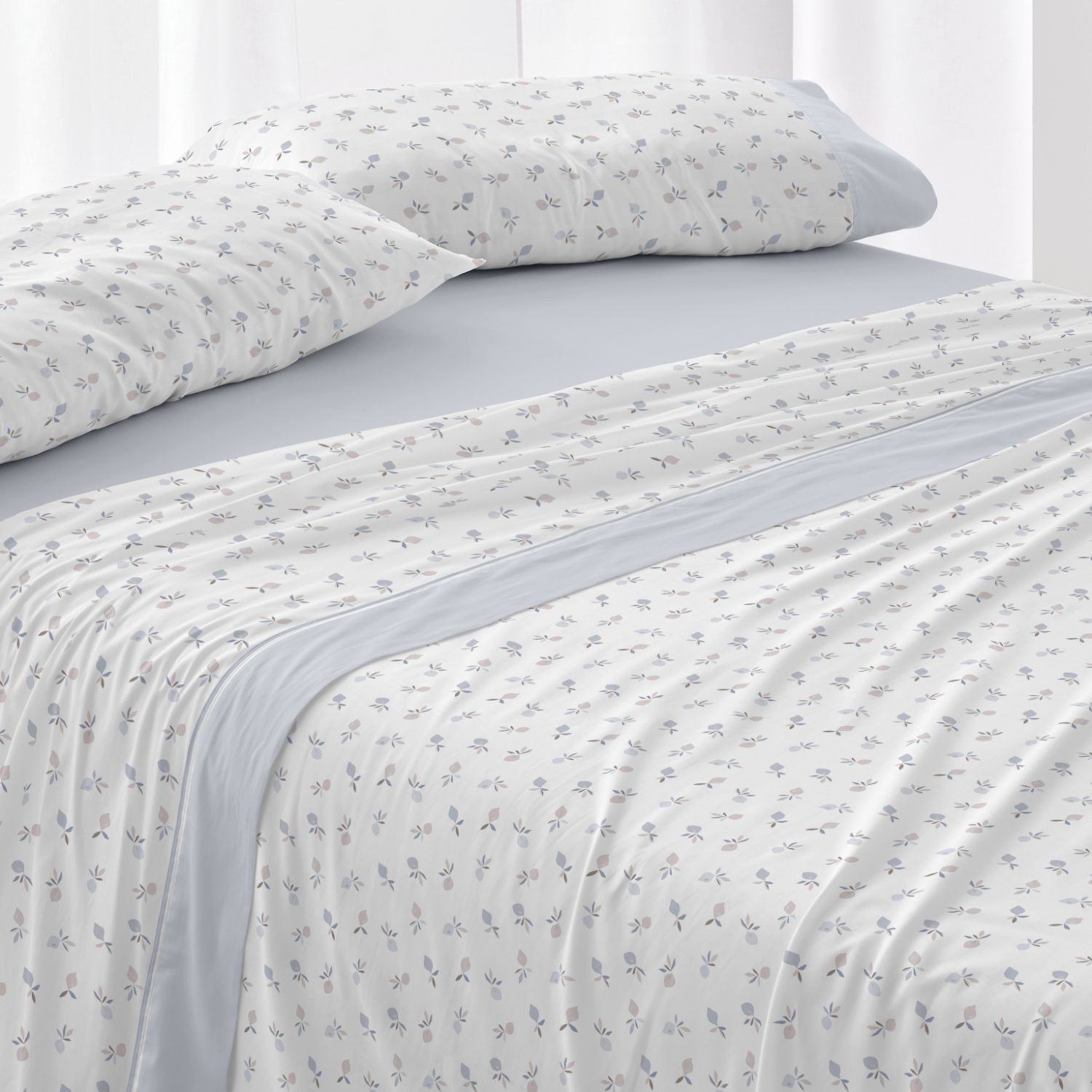 Juego de Sábanas Franela 100% Algodón - Suave y Cálido para Invierno | Diseño Floral en Azul y Nude | Todas las Medidas de Cama