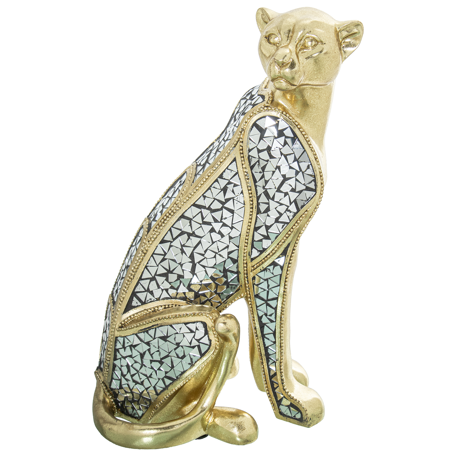 Figura guepardo resina dorada 24x18x37cm