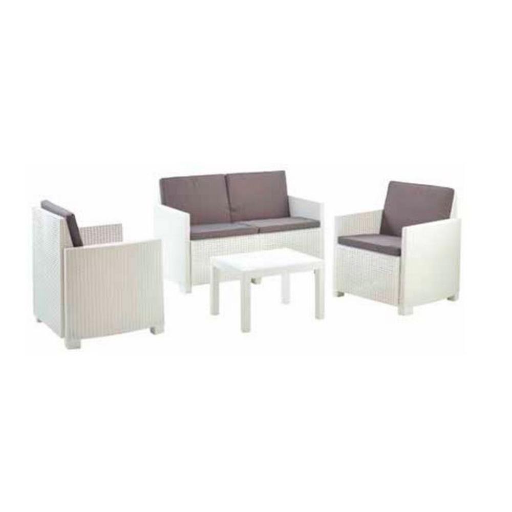 Tresillo arena blanco 4 piezas 8 cojines conjunto
